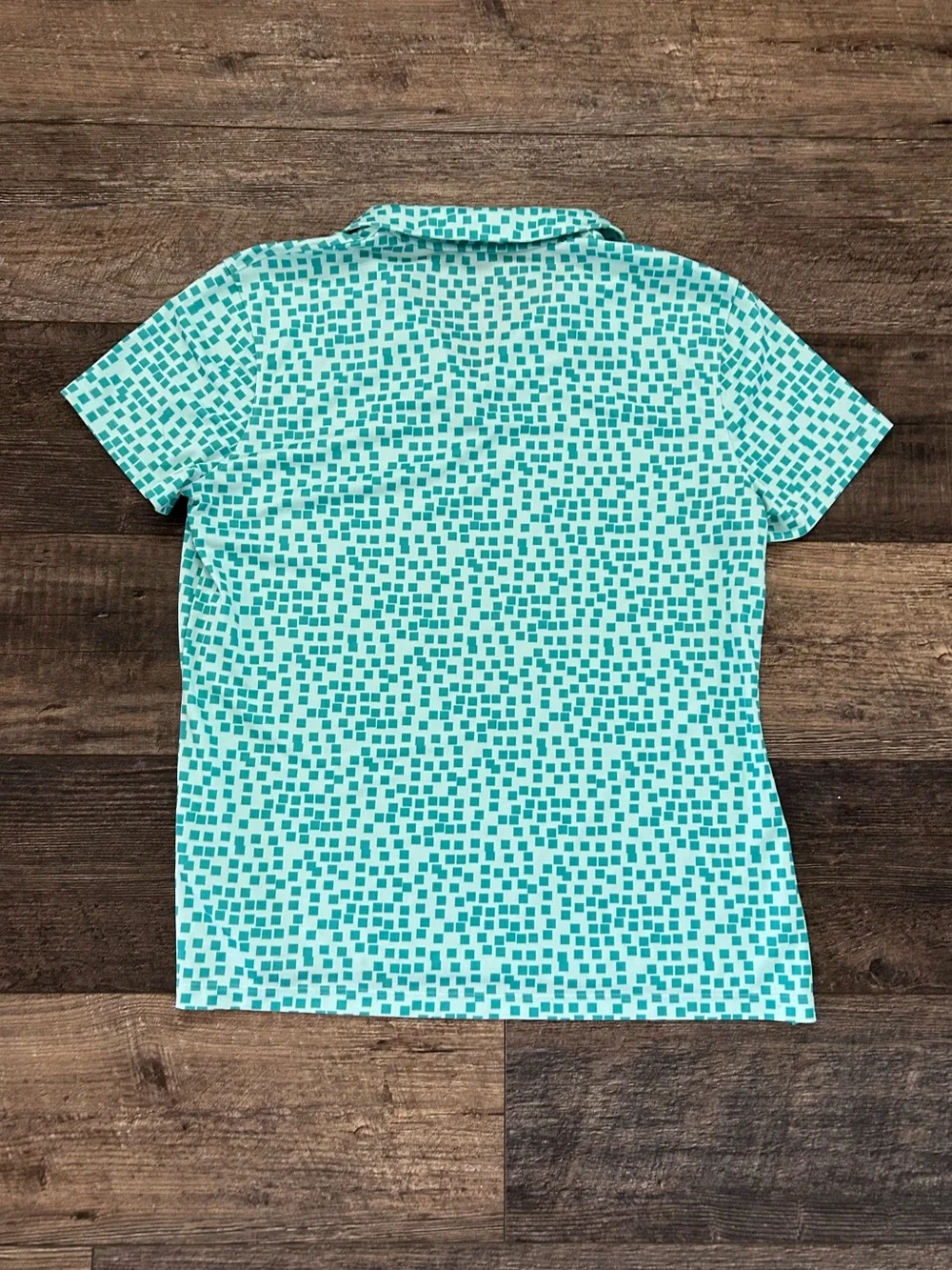 Nike Polo Shirt Womens Sz L Light Blue Teal Standard Fit Geometric Dri-FIT Golf